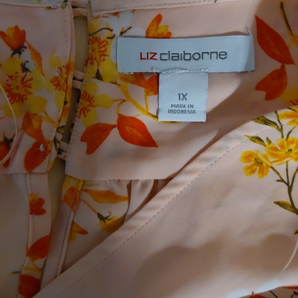 Liz Claiborne Pink Floral Cap Sleeve Blouse Women's Size 1X - Picture 7 of 7